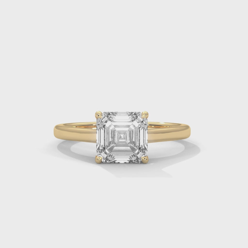Asscher Cut Solitaire Engagement Ring In 10K To 14K Gold
